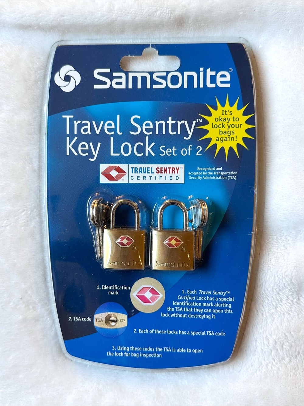 New SAMSONITE 2 Pack Travel Sentry Key Suitcase Lock Set TSA Code Certified